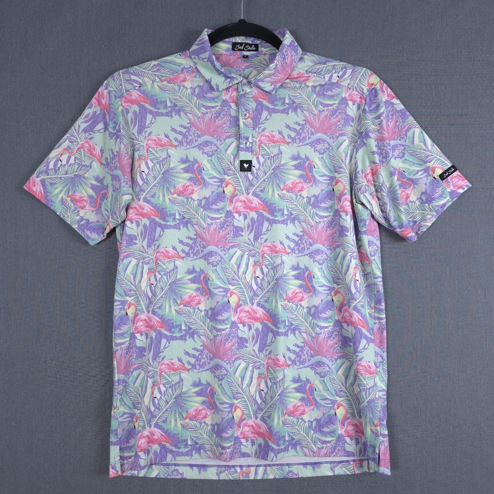 Bad Birdie Mingos Performance Golf Polo Mens Large Tropical All Over Print AOP